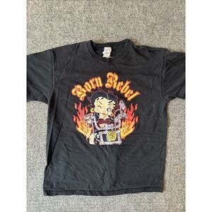 Vintage Betty Boop Shirt Mens Large Black Y2K Graphic Biker Born Rebel Cycle